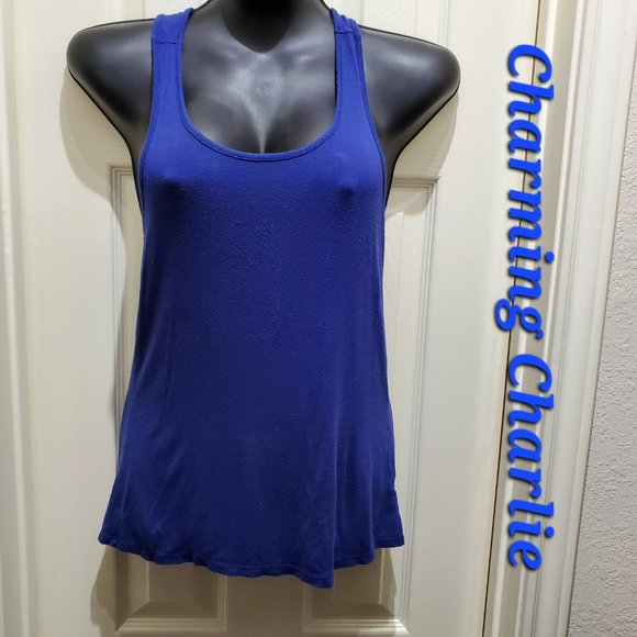 CHARMING CHARLIE Blue Racerback Chevron Bow Tank Top, Size Medium - Picture 8 of 8
